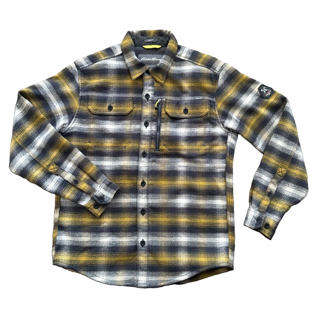 Eddie Bauer Mountain Ops Chopper Flannel Shirt Men M Yellow Plaid Heavyweight